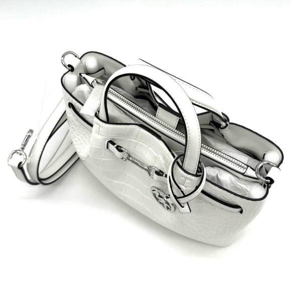 Michael Kors Carson Small Crocodile Embossed Satchel Bag Optic White Leather - Picture 5 of 10